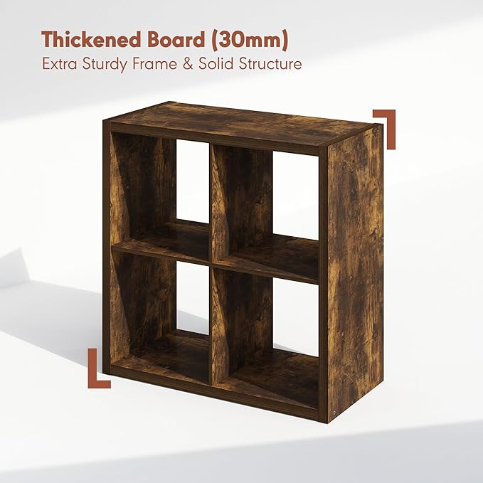Furinno Cubicle Record Player Stand with Vinyl Storage, 4-Cube 1.2 Extra Thick Vinyl Record Storage, Open Back Media Shelf for CD DVD Blueray Game Disc, for Living Room, Home Office, Amber Pine