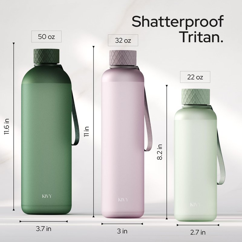 KIVY Slim Water Bottle 32oz [Lightweight & Shatterproof] Fits Backpack & Cupholder for Travel, Sports, School, Gym - Dark green - Gym water bottle screw top - Dishwasher Safe