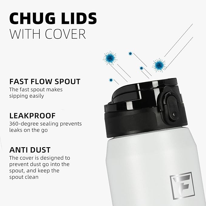 Fanhaw 24 oz Insulated Stainless Steel Water Bottle with Anti-Dust Chug Lid, Leakproof Vacuum Metal Bottle for Kids, Women & Men (Yellow)