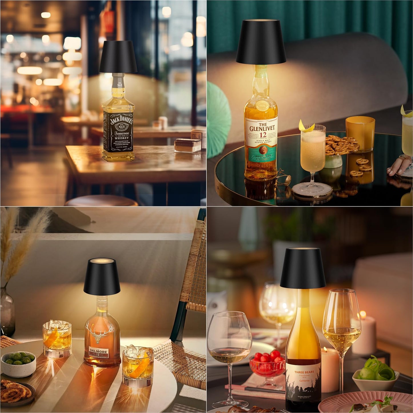 Coinmit Wireless Bottle Lamps, 2Pack Battery Portable Bottle Lamps, IP54 Waterproof 3000K Cordless Led Wine Bottle Light for Bars Outdoor Dining Bedroom Warm Light Black