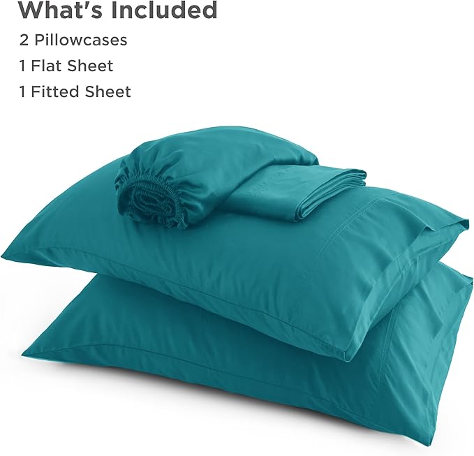 Bedsure King Size Sheets Set, Cooling Sheets for Hot Sleepers, Rayon Derived from Bamboo, Breathable & Soft, Deep Pocket Up to 16 Inches, Hotel Luxury Silky Bedding, Turquoise