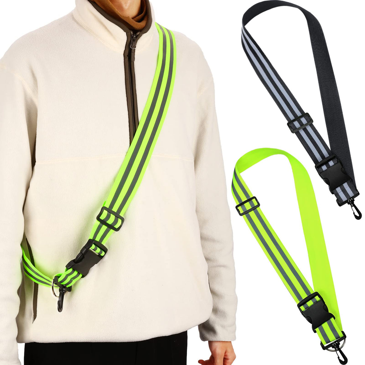 Saintrygo 2 Pieces Reflective Sash for Walking at Night Running Gear Safety Reflective High Visibility Jacket Adjustable Sash for Walking Cycling at Night (Fluorescent Green,Black)