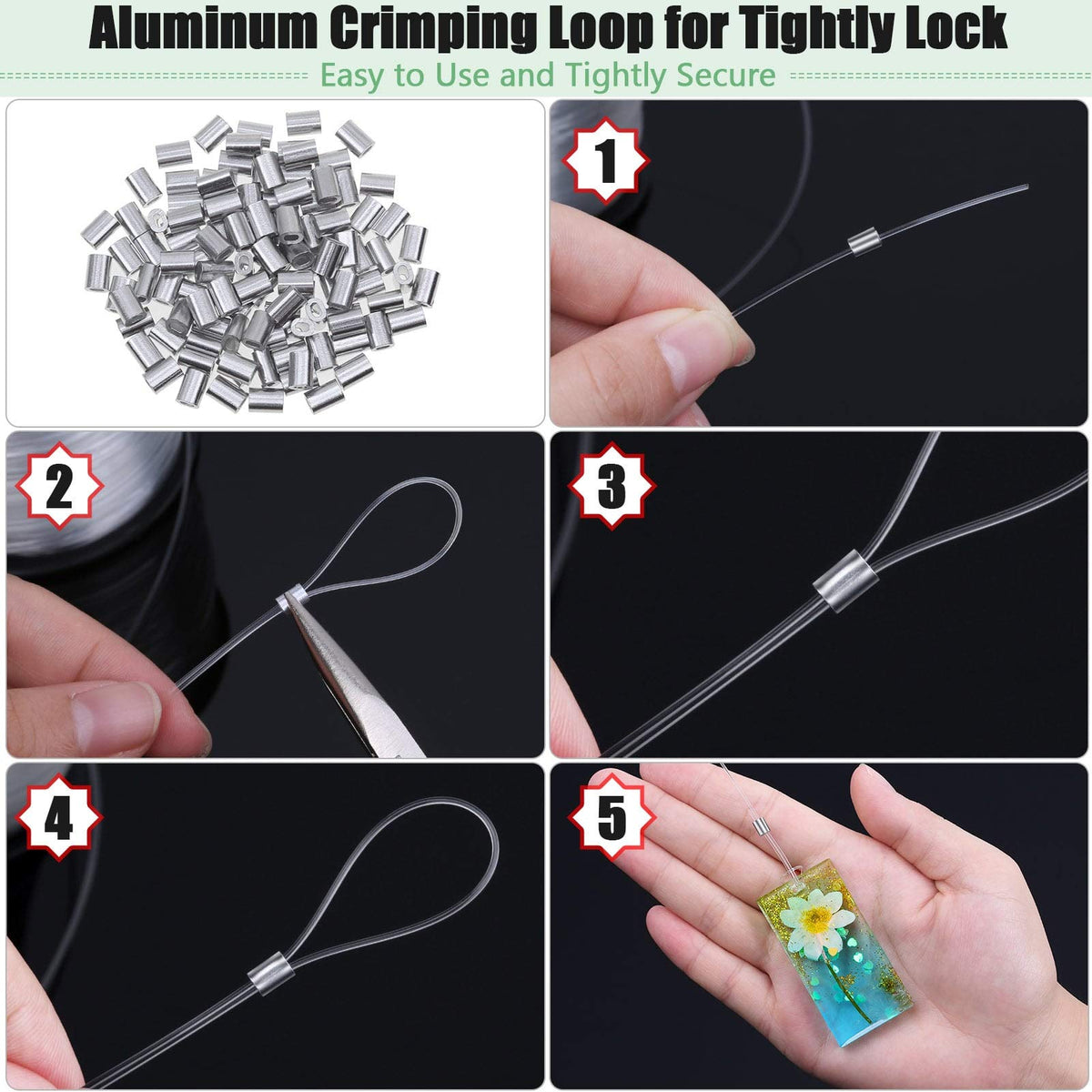 Hanging Wire Clear, Acejoz Thick Fishing Line Nylon String Picture Frame Wire with 100Pcs Crimps Sleeves 70lb Invisible Line for Balloon Garland Picture Hanging Decoration and Crafts (656 Feet)