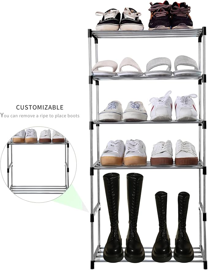 Stackable Small Shoe Rack, Entryway, Hallway and Closet Space Saving Storage and Organization (4-Tier, Black)