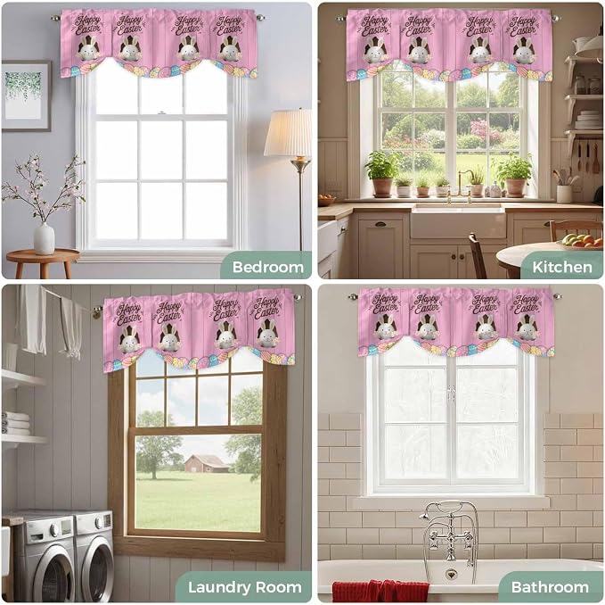 Pink Easter Tie Up Valance Curtains