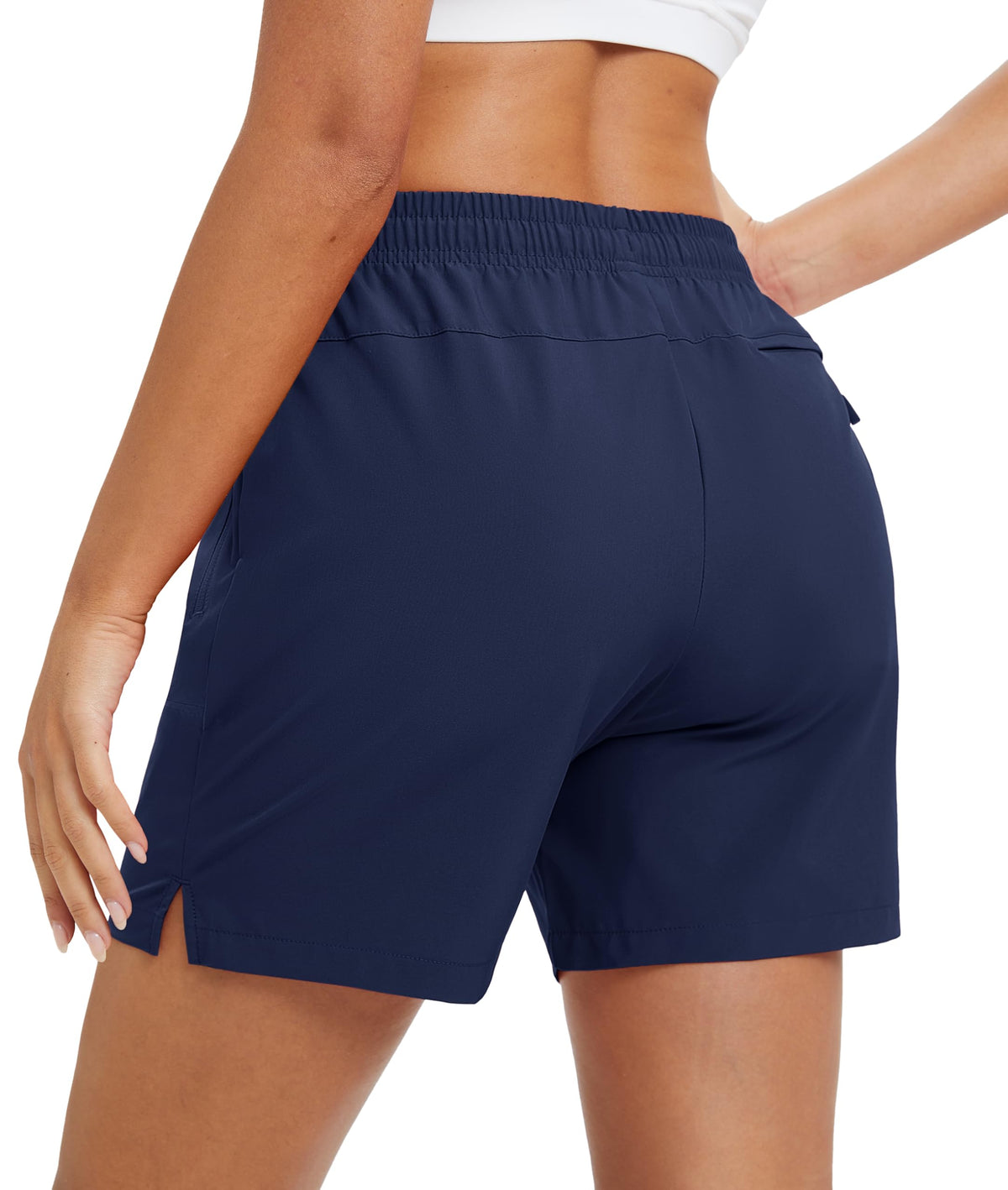 MAGCOMSEN Women's 5" Hiking Golf Shorts with Pockets Summer Lightweight Quick Dry Gym Running Shorts Waterproof Navy, L
