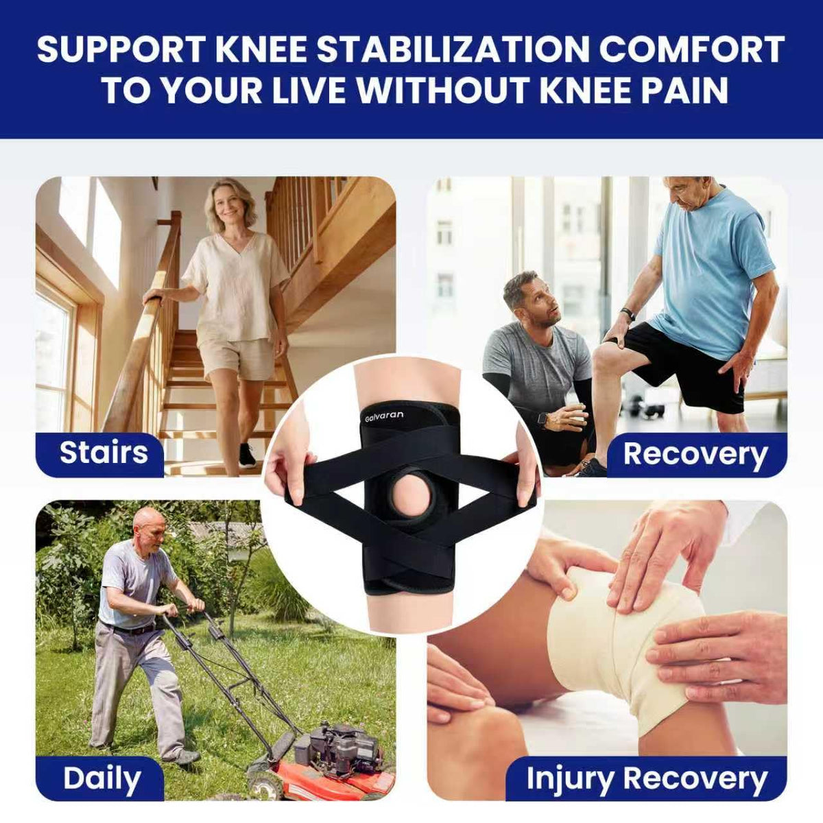 Galvaran Knee Brace for Men & Women - ACL, MCL, Meniscus Tear Support & Arthritis Pain Relief - Stabilizing Knee Braces Support with Side Stabilizers & Patella Gel Pad