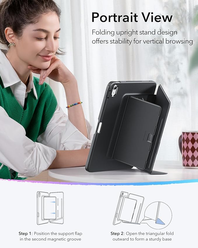 ESR for iPad A16 Case, iPad 11th/10th Generation Case (2025/2022), Vertical Stand Cover, Multi Stand Angles, Ultra-Stable Cover with Pencil Holder, Flip Series, Black | (2025/2022), Multi Stand Angles, Ultra-Stable Cover, with Pencil Holder, Black