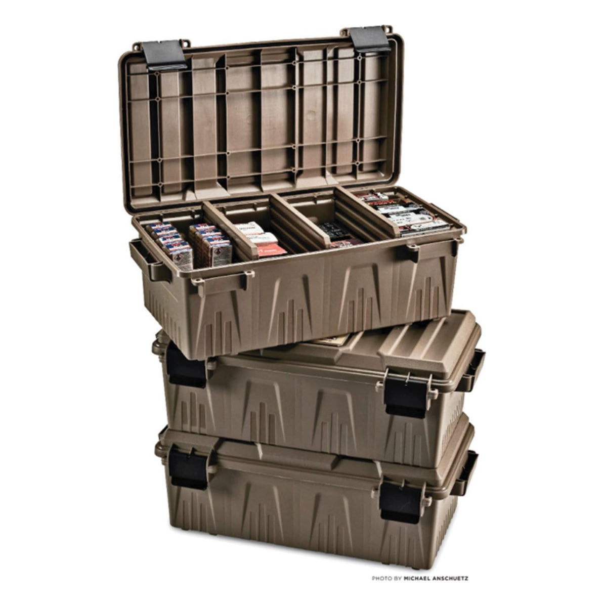 MTM ACDC30 Divided Ammo Crate Utility Box, Outdoor Gear & Tool Storage, Water- Resistant, Stackable, Snap Latch, 21"x11.2"x7.5", USA Made, Dark Earth