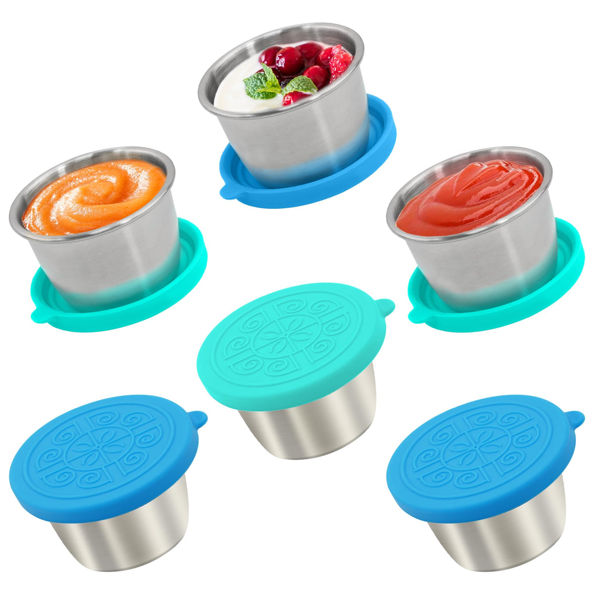 6x1.6 Oz Salad Dressing Containers With Lids, Small Leakproof Reusable Stainless Steel Salad Dressing Container To Go For Lunch Boxes,Sauce containers, Picnics,Travel Meal Prep And Kitchen Storage.