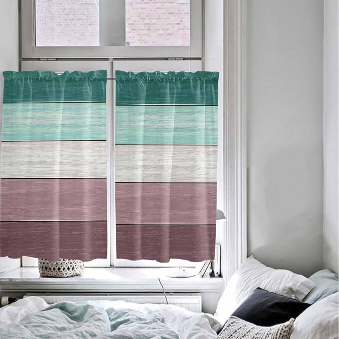 Retro Farm Woodcuts Texture Window Valance Curtains, 2 Panel