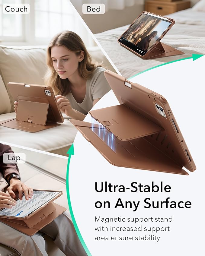 ESR for iPad Pro 11 Inch Case (M5/M4) 2025/2024, Vertical Stand Cover, Multi Stand Angles, Ultra-Stable Case with Pencil Holder, Flip Series, Brown