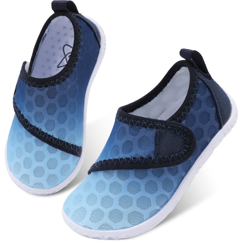 LeIsfIt Kids Water Shoes Toddler Girls Boys Swim Shoes Outdoor Quick-Dry Breathable Aqua Socks for Beach Pool Surf, Gradient Blue, 1 Big Kid