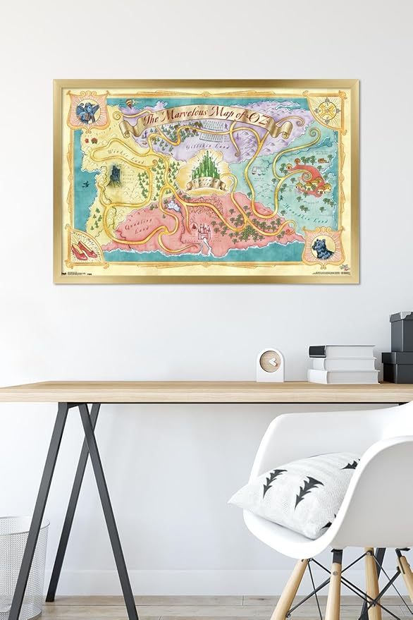 The Wizard Of Oz - Map Wall Poster, 34L" x 22.4W", Gold Framed Version