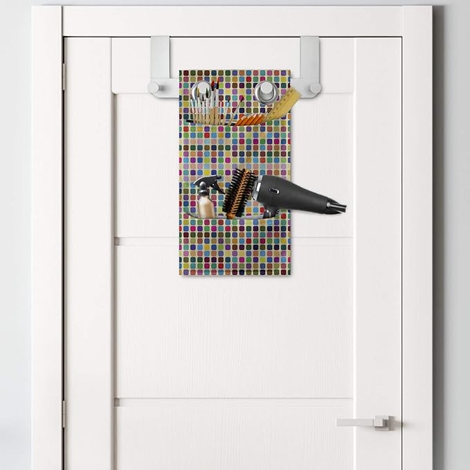 Ambesonne Colorful Hanging Pocket Organizer, Repeating Continuous Pattern of Mini Round Squares Retro Style Art Print, Printed Polyester Storage Bag with Pockets, 9" x 16", Multicolor