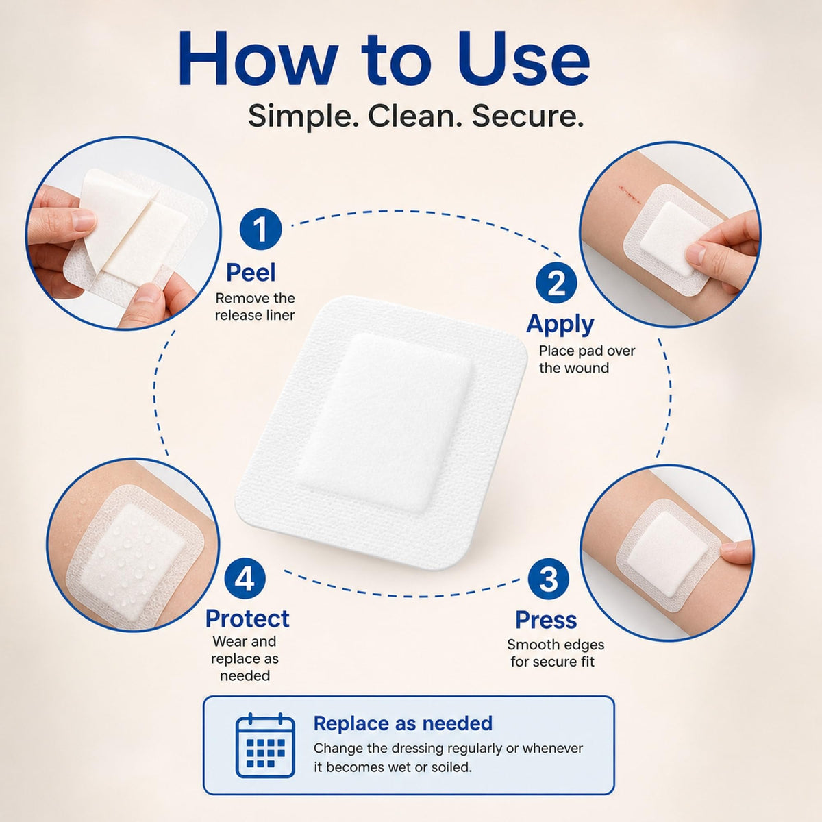 AllaQuix Basic Sterile Gauze Island Dressing 4"x8" Adhesive Border Pads (25 Count) – Non-Stick Wound Dressing for Surgical Aftercare, Incisions, Large Cuts, First Aid, and Light Draining Wounds