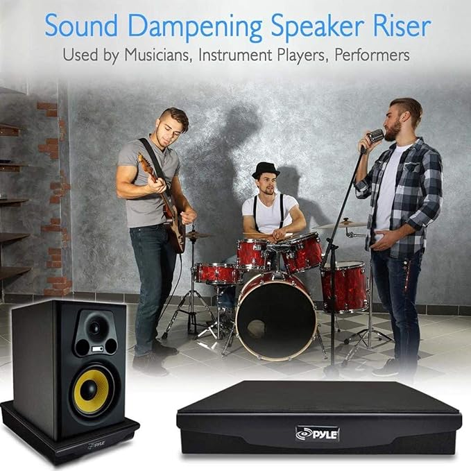 Pyle Speaker Isolation Pads - 10.4 x 13 x 2.8 inches - Acoustic Noise Isolation Platform - Foam Riser Recoil Stabilizer with Rubber Base for Studio Monitor, Subwoofer, Loudspeaker - PSIO6