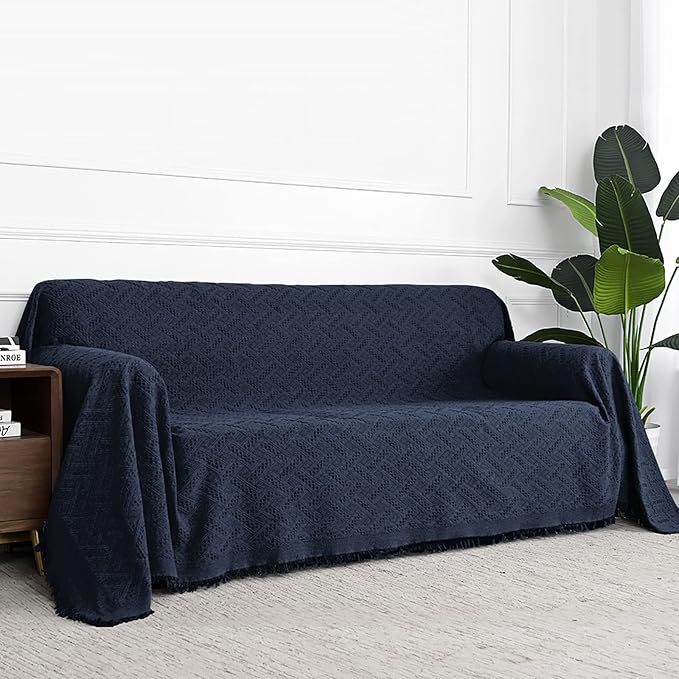 MYSKY HOME Navy Sofa Cover, Sofa Slipcovers, Blue Couch Covers for 2 Cushion Couch, Sofa Throw Cover for Living Room, Sectional Couch Cover for Dogs, Sofa Protector(X-Large, 91" x 118", Navy Blue)