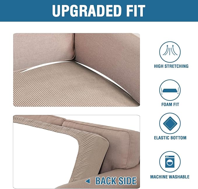 H.VERSAILTEX Super Stretch Individual Seat Cushion Covers Sofa Covers Couch Cushion Cover Slipcover Sets Thick Jacquard Textured Twill Fabric (3 Piece XL Sofa Cushion Covers, Sand)