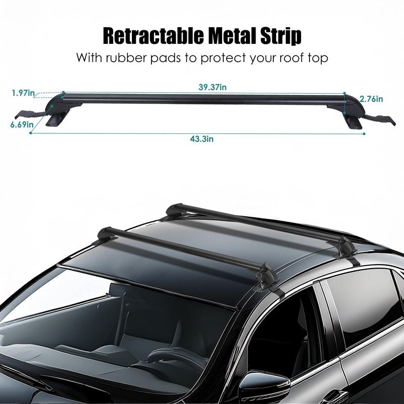 43" Universal Roof Rack Cross Bars, Upgraded Aluminum Lockable Crossbars with Extendable Window Frame & Dual Security Keys. 165lbs Max Load for Bare Roof Cars/Trucks/SUVs