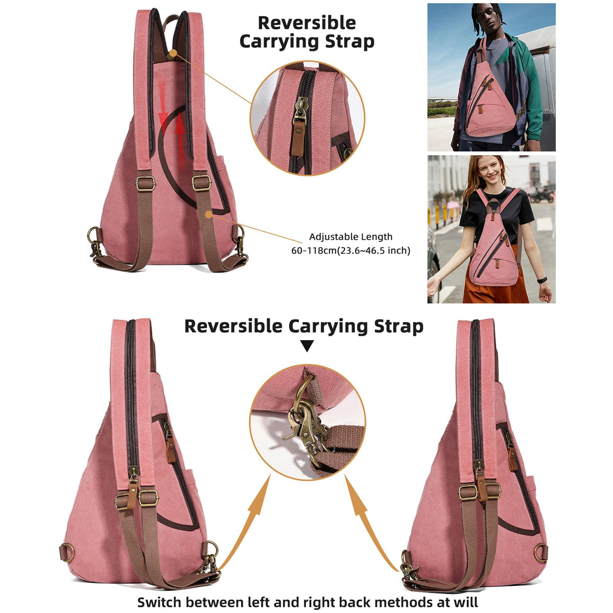 KL928 Canvas Sling Bag - Small Crossbody Backpack Shoulder Casual Daypack Rucksack for Men Women(Large Version, Rust Red)