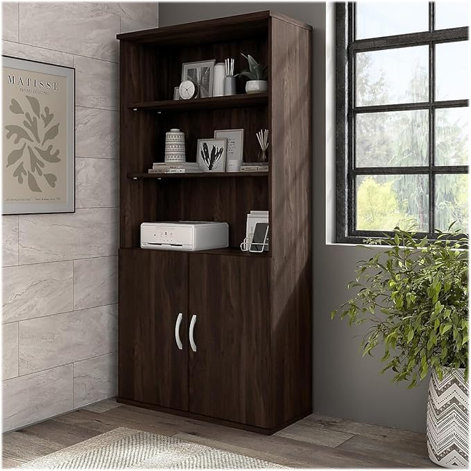 Bush Business Furniture Hybrid Tall 5 Shelf Bookcase in Black Walnut
