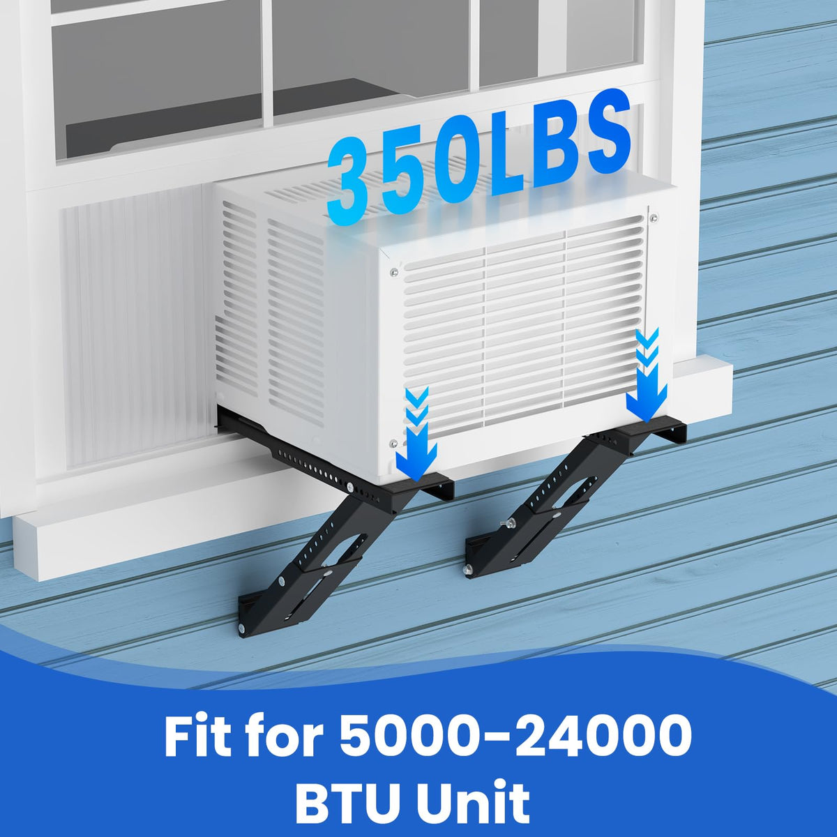 Window Air Conditioner Support Bracket: No-Drill Adjustable Window AC Bracket for Single/Double Hung Windows, Heavy Duty Steel Holds Up to 350 lbs, Universal Units for 5000-24000 BTU, Black