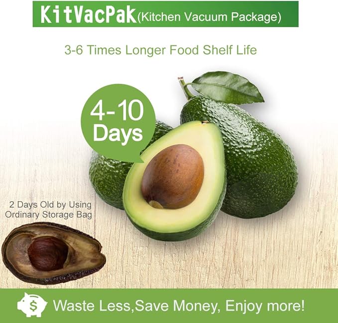 KitVacPak 6 Rolls 8"x20'(3)+11"x20'(3) Vacuum Sealer Rolls for Food Storage