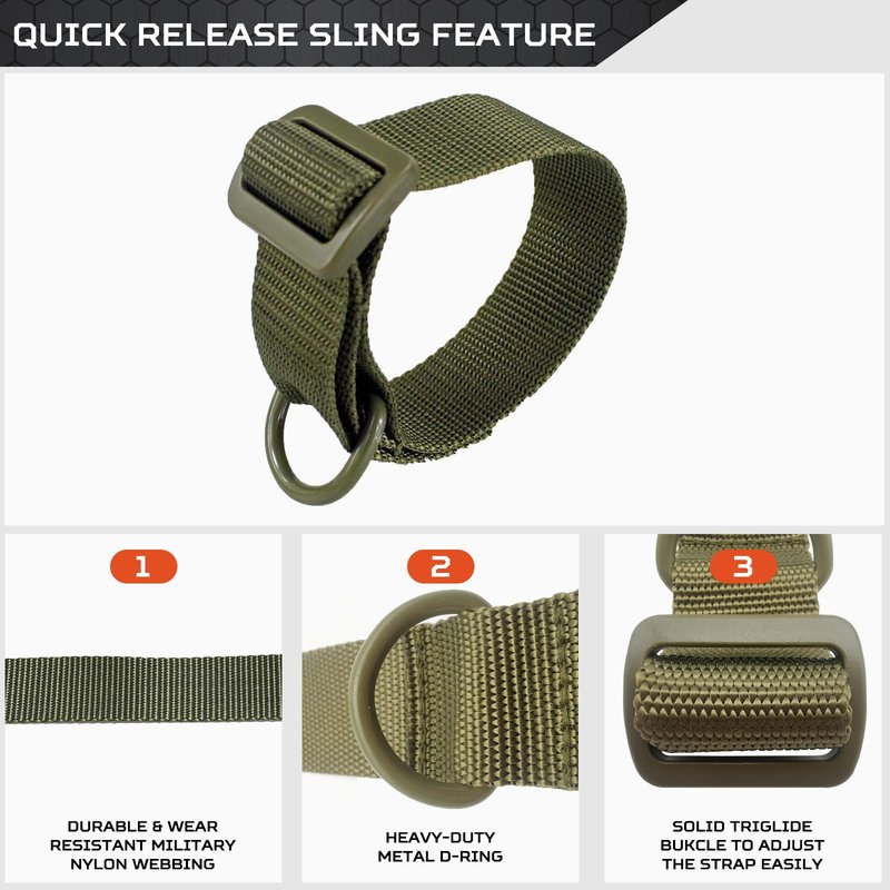Aolamegs Tactical Gun Sling,Adjustable Rifle Sling 1.25” Nylon Strap with D Ring Loop for Hunting (2Pack) Army Green