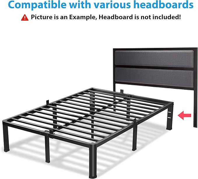 14 Inch California King Bed Frame, 3500Lbs Heavy Duty Metal Platform with Round Corner Legs Mattress Slide Stopper, Steel Slat Support No Box Spring Needed, Noise Free, Non-Slip, Easy Assembly