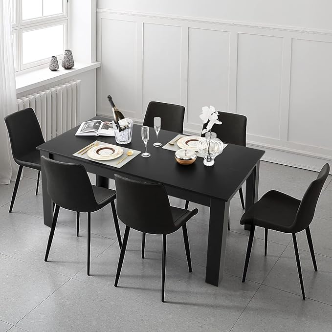 Giantex Dining Table for 6, Rectangular Kitchen Table with 330Lbs Capacity, Stable Structure, 63" L x 31.5" W x 30" H Large Farmhouse Center Tables for Dinner, Dinette, Dining Room, Black