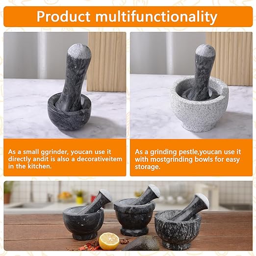 Tianman Small Mortar and Pestle Set 3.2 Inch.1/3 Cup.(Marble Black)