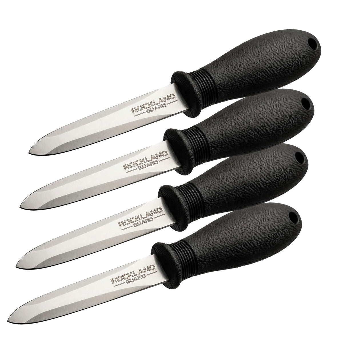 Rockland Guard Oyster Shucking Knife 4-Pack - 3.5” Heavy Duty 420 Stainless Steel Shucker Set for Clams & Shellfish - Non-Slip Ergonomic Handle Seafood Tools, Set of 4