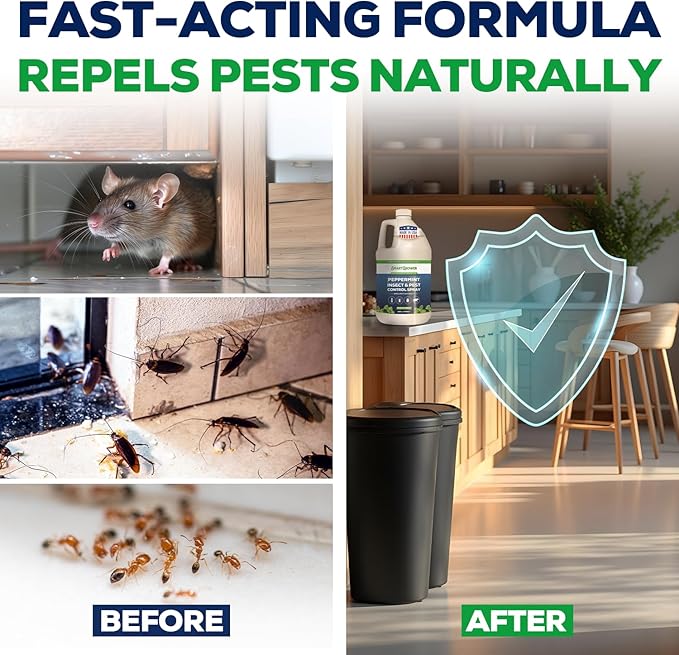 All Natural Peppermint Oil Insect & Pest Control Spray Repels Mice, Spiders, Ants, for Home, Indoor, Outdoor, Garden Maximum Strength Smart Grower Ready to Use 128 FL OZ