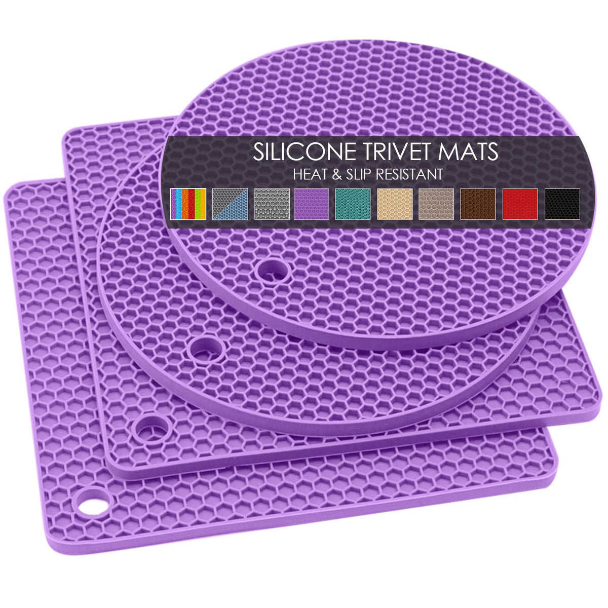 Silicone Trivets for Hot Pots and Pans, 3 Pack Heat Resistant Pot Holders for kitchen Large Silicone Trivet Mat for Hot Dishes, Black Hot Pads for Kitchen Counter, Hot Mats Spoon Rest, 9 * 12 Inches