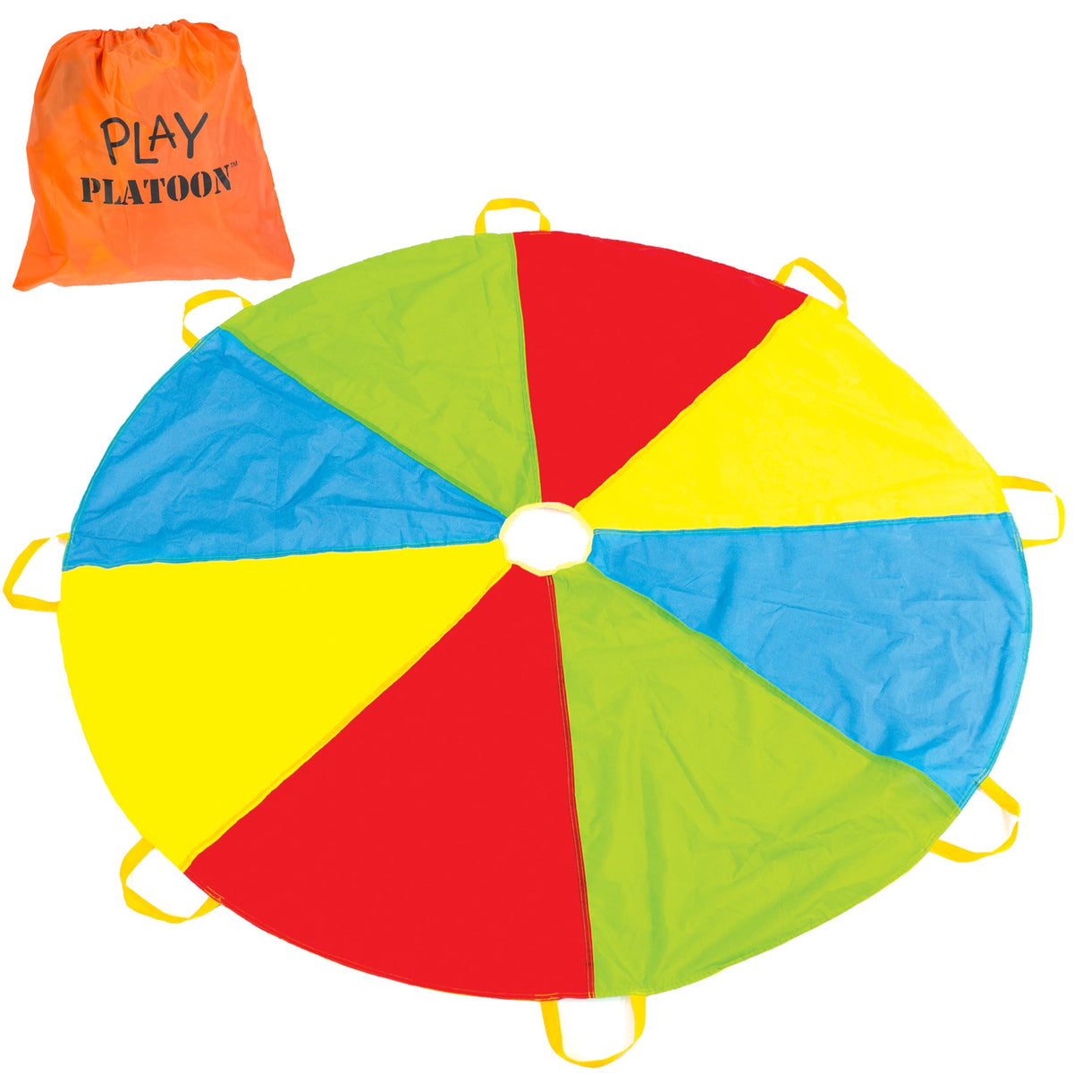 Play Platoon Rainbow Parachute Toy for Kids, 24 ft Play Parachute Game for Kids with 16 Handles, PE Equipment for Elementary School Gym Class, Backyard/Indoor Equipment