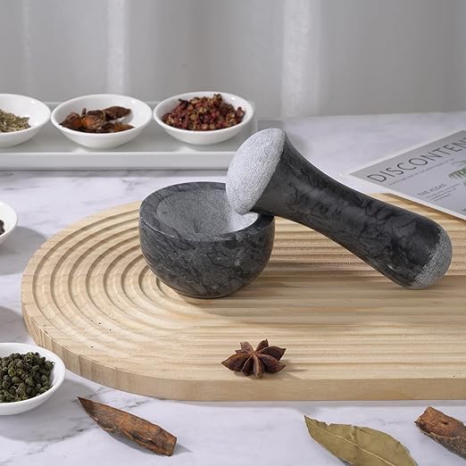 Tianman Small Mortar and Pestle Set 3.2 Inch.1/3 Cup.(Marble Black)
