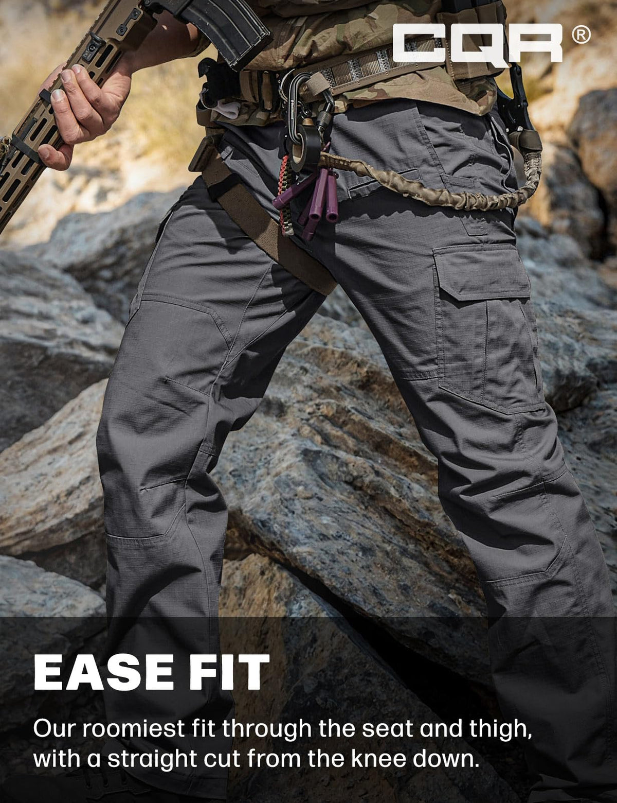 CQR Men's Tactical Pants, Water Resistant Ripstop Cargo Pants, Lightweight EDC Work Hiking Pants, Outdoor Apparel, Raider Charcoal, 36W x 36L