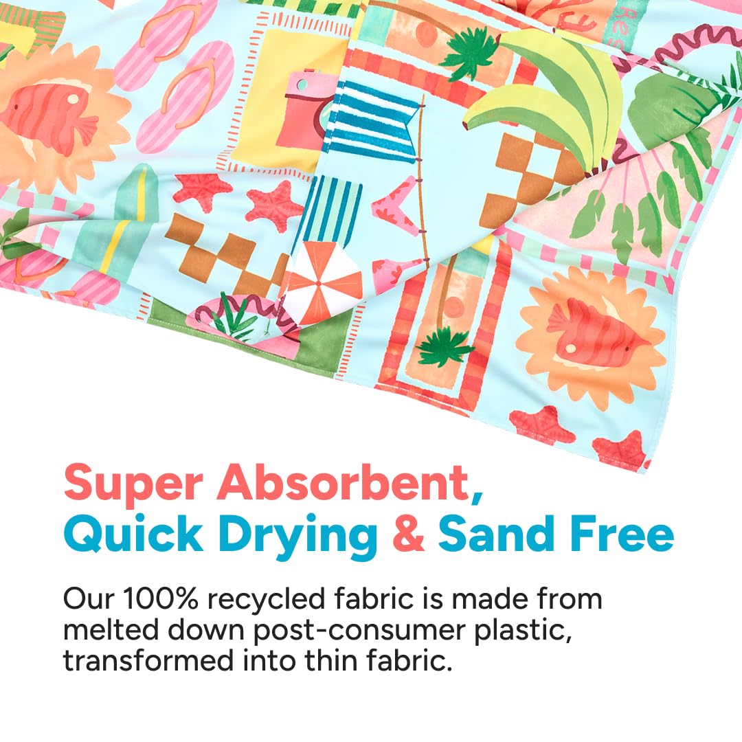 Dock & Bay Beach Towel - Quick Dry, Sand Free - Compact, Lightweight - 100% Recycled - Includes Bag - Wish You were Here - Large (160x90cm, 63x35)