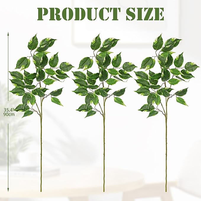 Ficus Leaves Artificial Branches 35.4" Faux Ficus Tree Branches Fake Greenery Plant Spray for Tree DIY Arch Wedding Bouquet Wreath Wall Decor - 3PCS