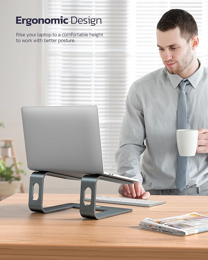 Nulaxy Fully Aluminum Detachable Laptop Stand, Ergonomic Ventilated Cooling Laptop Holder Computer Riser for Desk, Anti-Slip Design Notebook Stand Compatible with All 10-16" MacBook/Dell XPS/HP/Lenovo