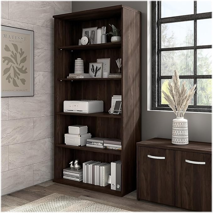 Bush Business Furniture Hybrid Tall 5 Shelf Bookcase in Black Walnut