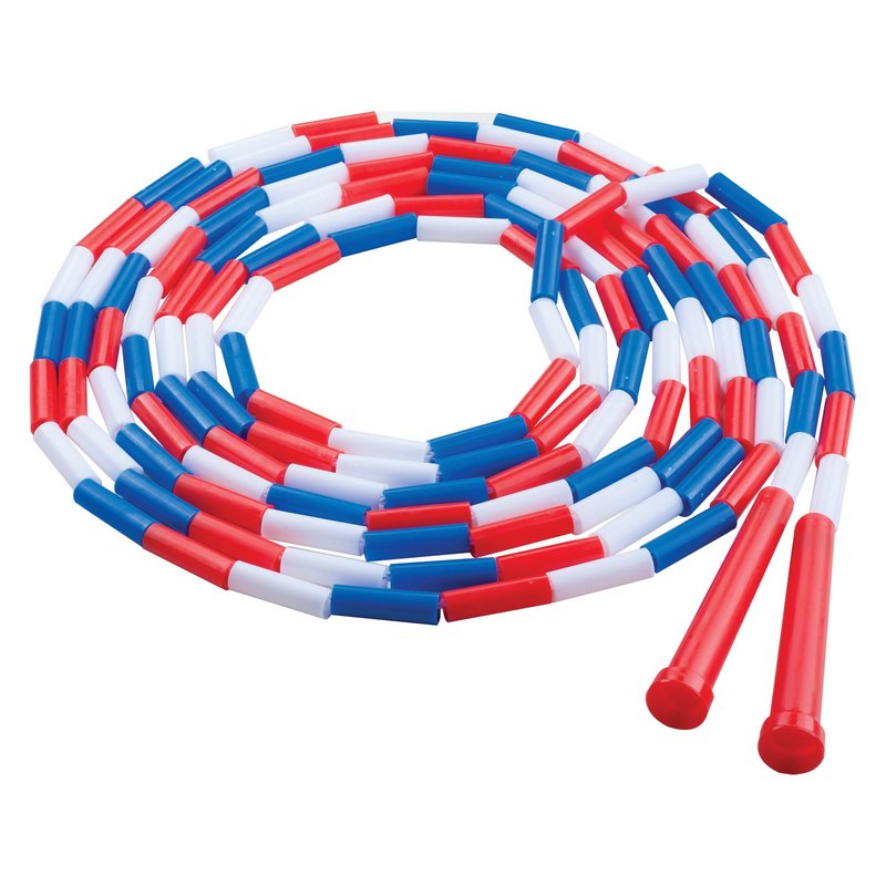 Champion Sports Classic Plastic Segmented Beaded Jump Ropes - Phys. Ed, Gym, Fitness and Recreational Use, 16'L, Red/White/Blue