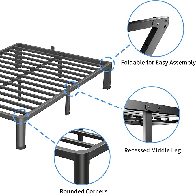 10 Inch Full Size Bed Frame, 3500Lbs Heavy Duty Metal Platform with Round Corner Legs Mattress Slide Stopper, Steel Slat Support No Box Spring Needed, Noise Free, Non-Slip, Easy Assembly