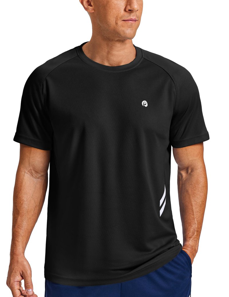 PINSPARK Men's Quick Dry Athletic Workout T-Shirts Moisture Wicking Running Shirts Short Sleeve Gym Tee Black