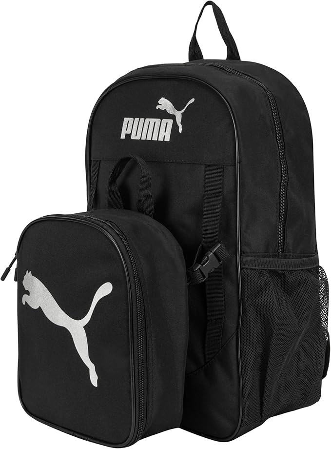PUMA Unisex Kid's Colony Lunch Kit & Backpack Combo, Black/Metallic Silver, Medium