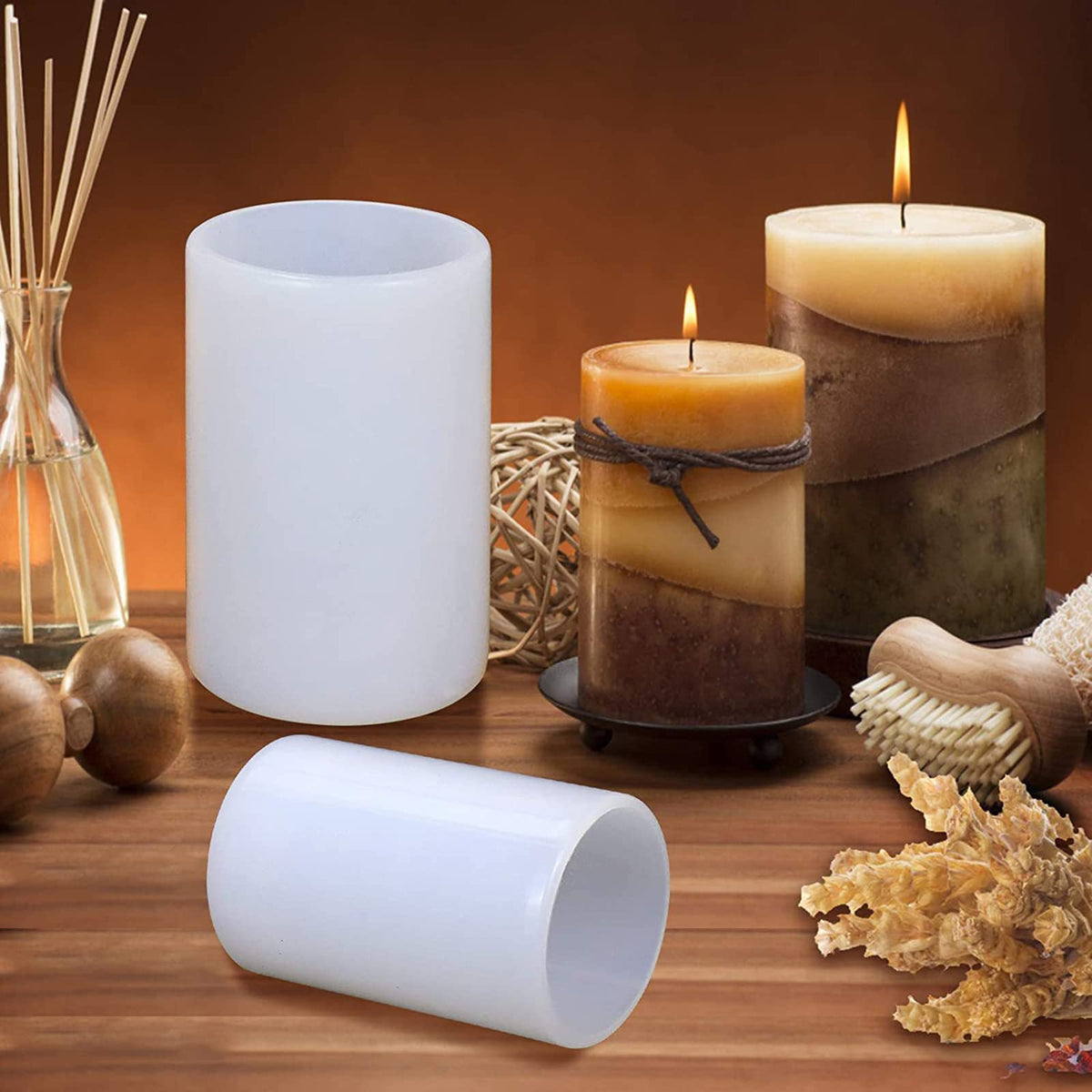 4 Pack Long Pillar Mold - Multiple Style Cylinder - Candle Silicone Wave Spiral Candle Mold - Silicone Resin Casting Molds for Candle & Resin & Soap Craft Supplies