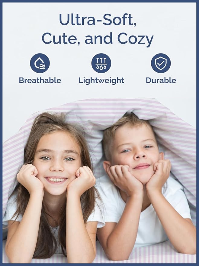 Kids Pink Pinstripes Queen 4 Piece Sheet Set - Boys, Girls, Teens, Toddler - Easy Fit Deep Pockets - Breathable, Hotel Quality Sheets - Machine Washable - Wrinkle Free - Cute, Cozy, Soft - CGK Linens