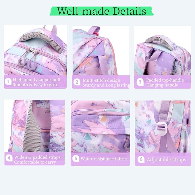 Backpack for Girls Kids Backpacks with Lunch Box Elementary Middle High School Backpacks Students Bookbag Set School Bags for Teens Girls (Sky Blue)