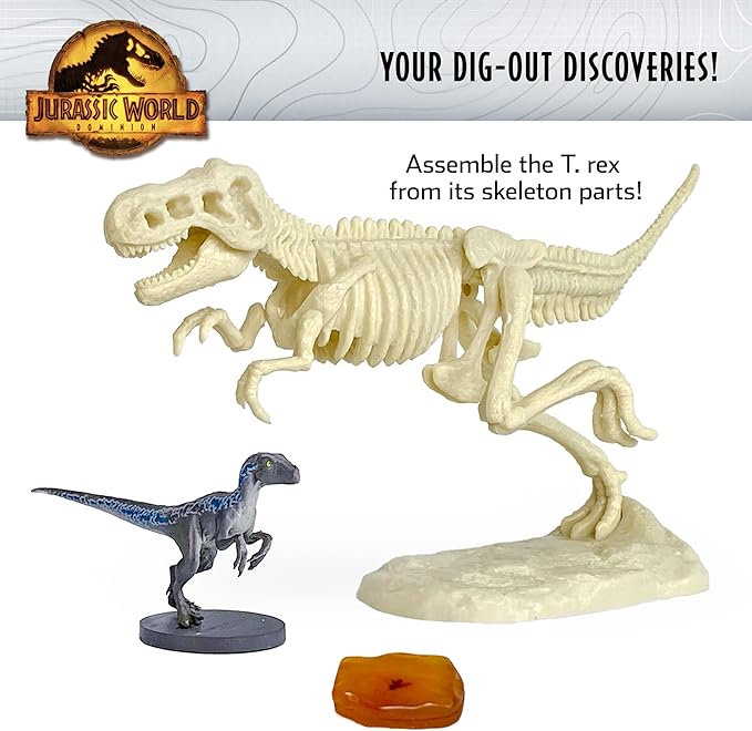 Jurassic World Dominion Dinosaur Dig – Blue, T. Rex & Amber | STEM Excavation Kit from Thames & Kosmos | Dig Out Prehistoric Treasures with Custom Jurassic World Tools | Safe, Dust-Free Activity